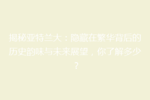 揭秘亚特兰大：隐藏在繁华背后的历史韵味与未来展望，你了解多少？