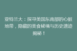 亚特兰大：探寻美国东南部的心脏地带，隐藏的美食秘境与历史遗迹揭秘！