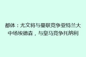 都体：尤文将与曼联竞争亚特兰大中场埃德森，与皇马竞争托纳利