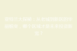 亚特兰大探秘：从老城到新区的华丽蜕变，哪个区域才是未来投资新宠？